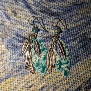 Blue and white feather earrings, colorful earrings, boho earrings